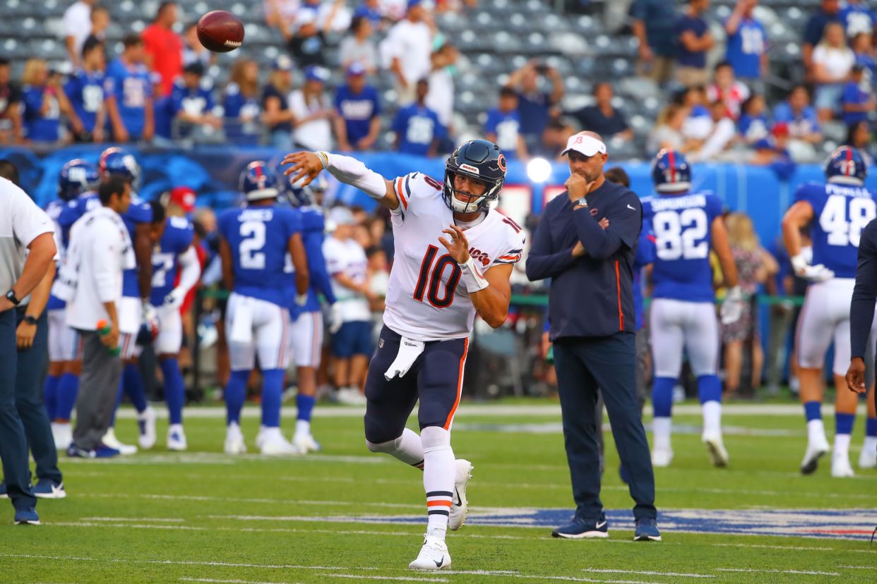 Bears coach Matt Nagy insists Mitchell Trubisky is growing as a quarterback and adapting to a changing offense. (Getty)